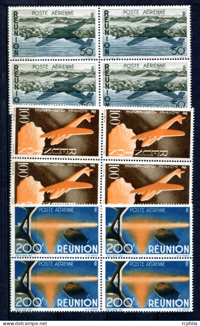 RC 25569 REUNION COTE 244€ PA N° 42 / 44 SÉRIE POSTE AERIENNE EN BLOC DE 4 NEUF ** MNH TB ( VOIR DESCRIPTION ) - Airmail