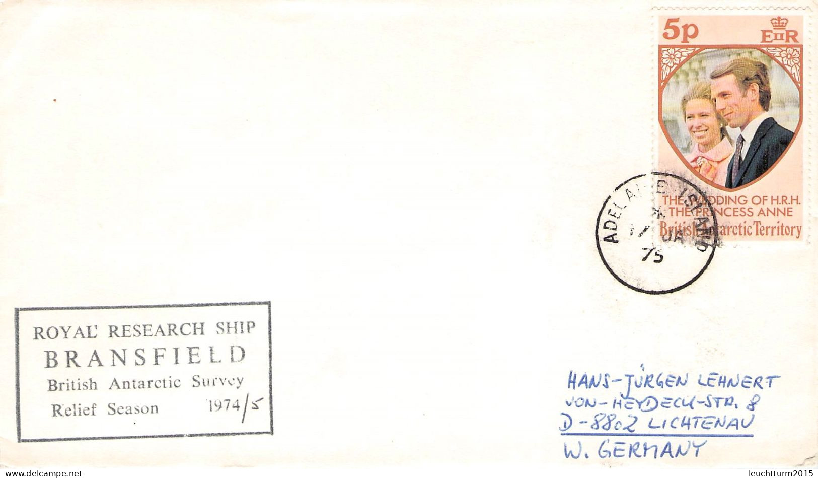 BRIT. ANTARCTIC T. - LETTER 1975 ADELAIDE ISL. - GERMANY / ZG103 - Lettres & Documents