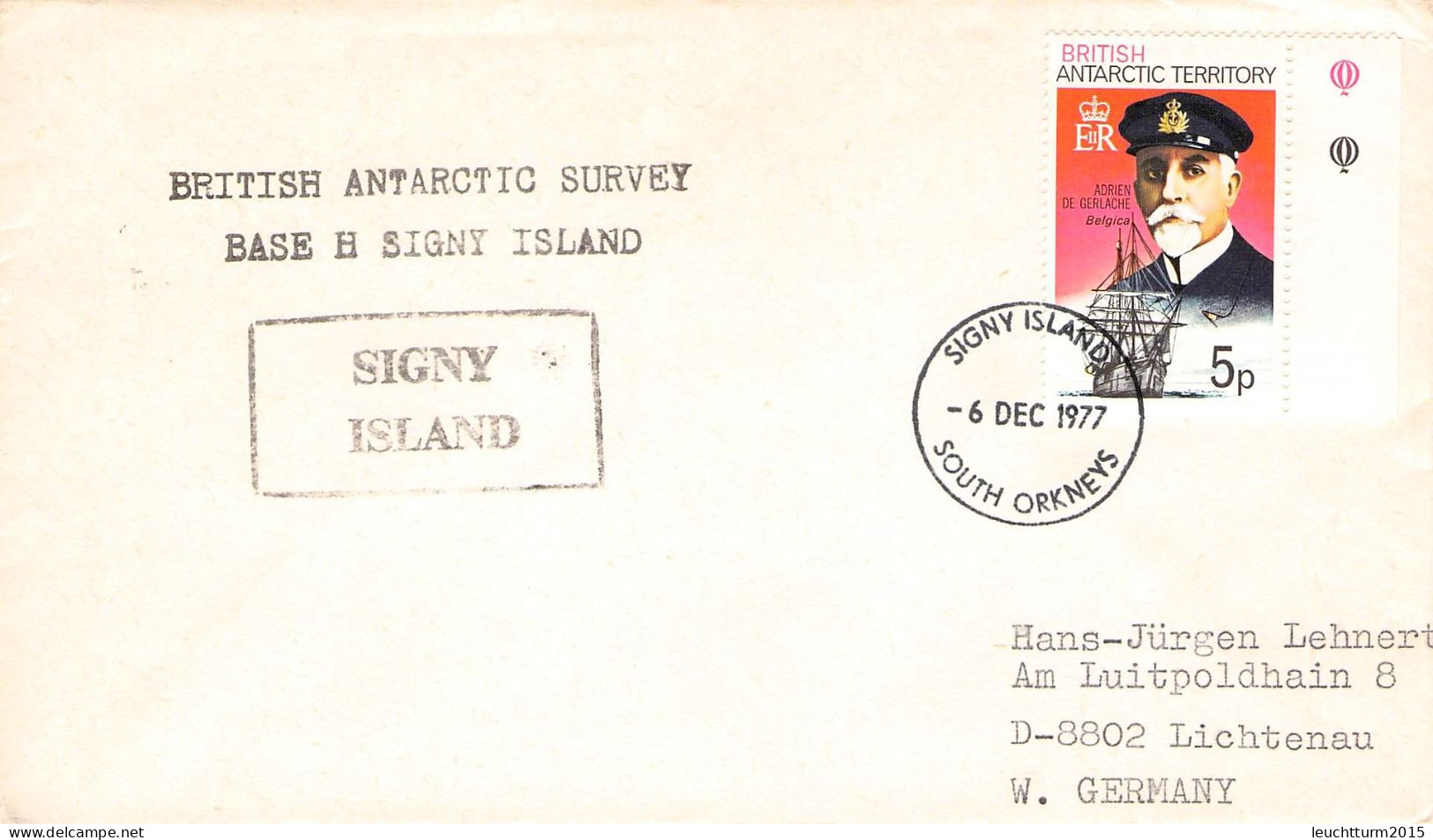 BRIT. ANTARCTIC T. - LETTER 1977 SIGNY ISLAND - GERMANY / ZG106 - Lettres & Documents