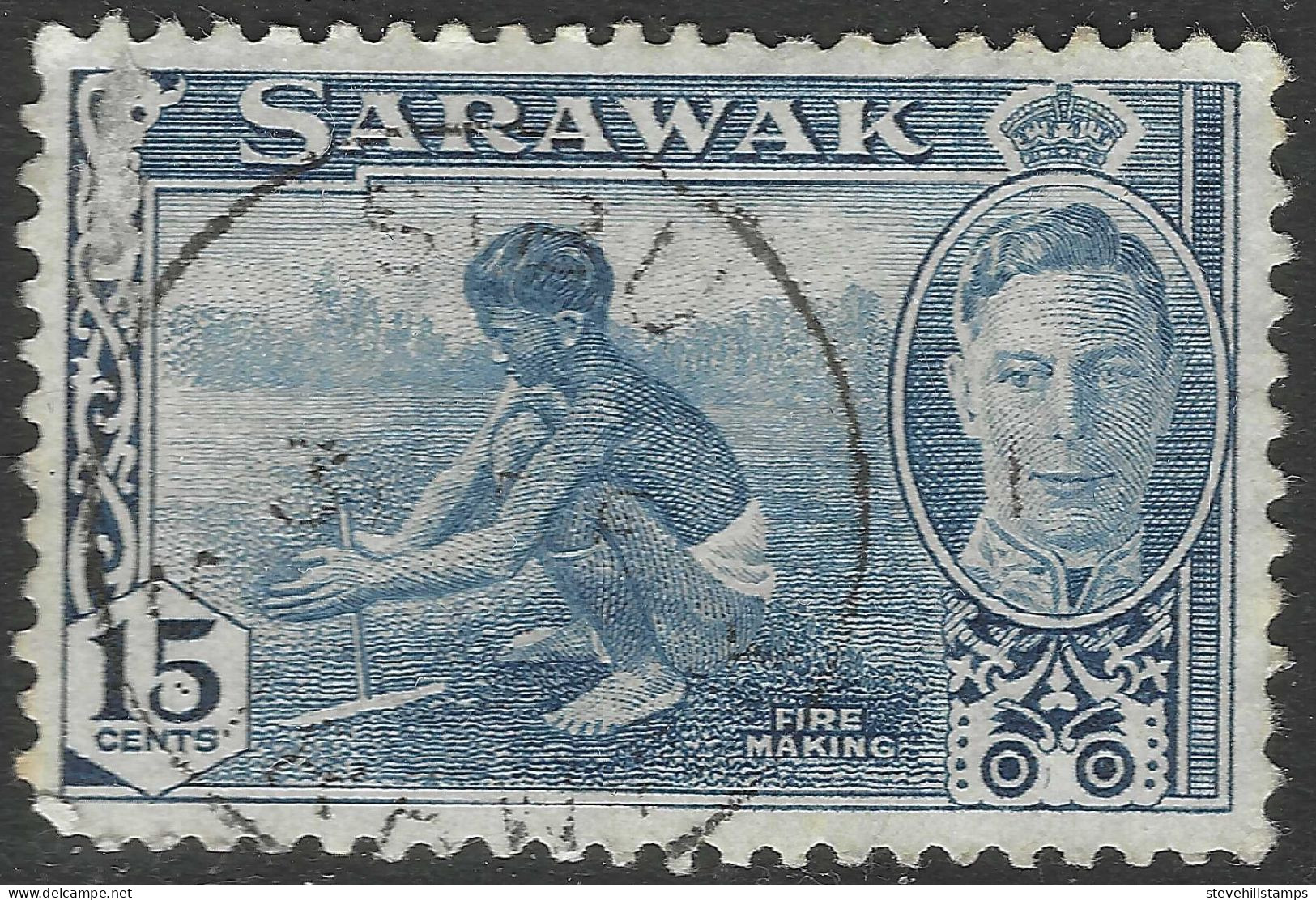 Sarawak. 1950 KGVI. 15c Used. SG 179 - Sarawak (...-1963)