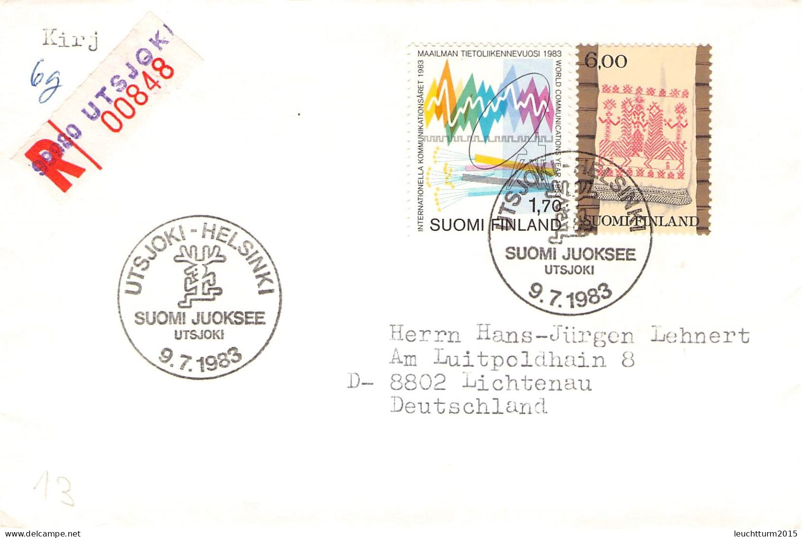 FINLAND - REGISTERED MAIL 1983 UTSJOKI-HELSINKI > GERMANY 1983 / ZG109 - Briefe U. Dokumente