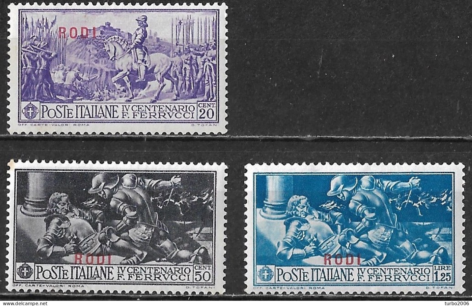 DODECANESE 1930 Stamp Of Italy Ferrucci Set With Overprint RODI 3 Values From The Set Vl. 33-35-36 MH - Dodecanese