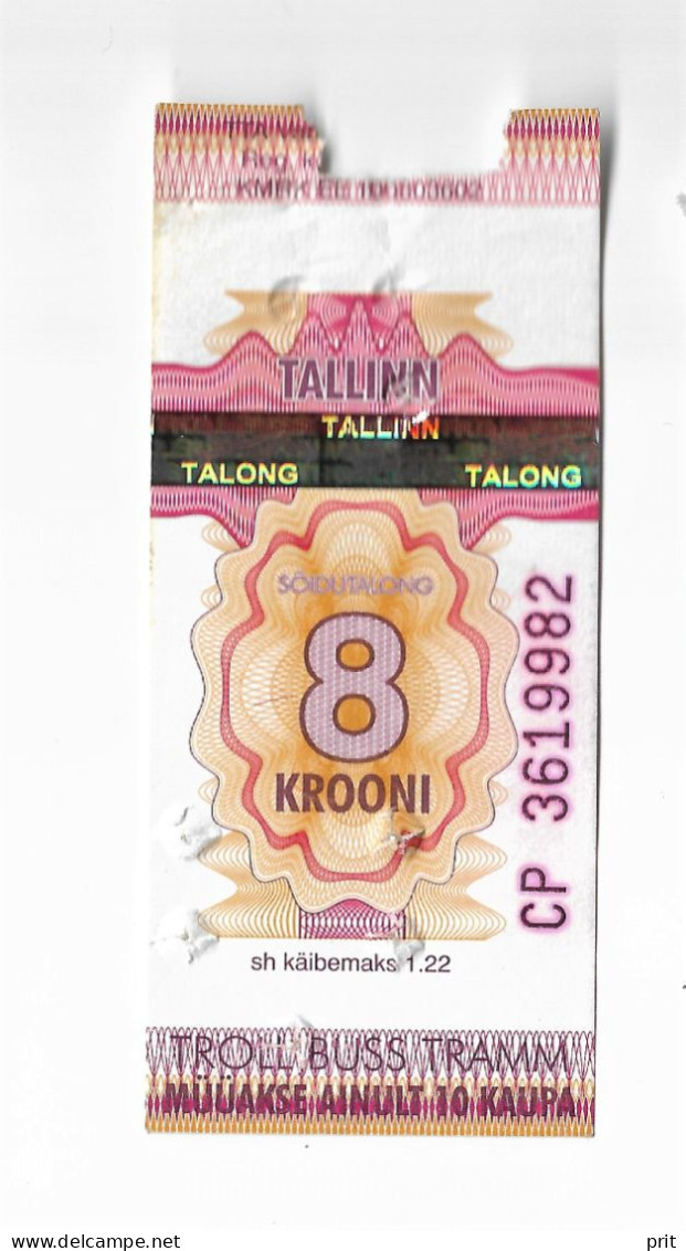 Tram Trolleybus Bus Used One Way Ticket 8.00 Krooni Tallinn Estonia 1990-2000s - Europa