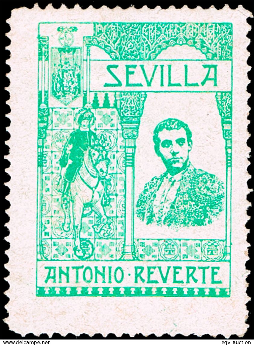 Sevilla - Viñetas - S/Cat ** "Sevilla - Antonio Reverte" (torero) Verde - Vignettes De Fantaisie