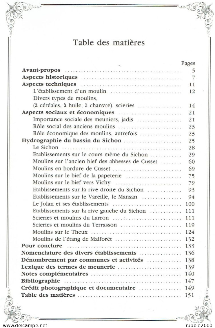 MOULINS ET MEUNIERS DU BASSIN DU SICHON 1986 ALLIER BOURBONNAIS LES AMIS DU VIEUX CUSSET MOULIN A EAU SCIERIE - Bourbonnais