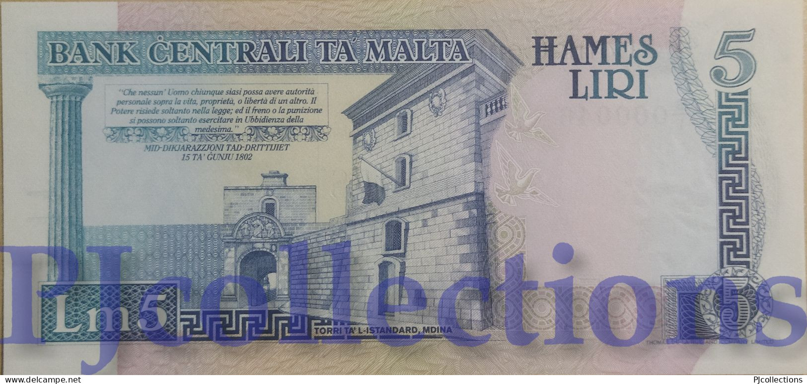 MALTA 5 LIRI 1989 PICK 42 UNC LOW SERIAL NUMBER "B/1 000046" - Malta