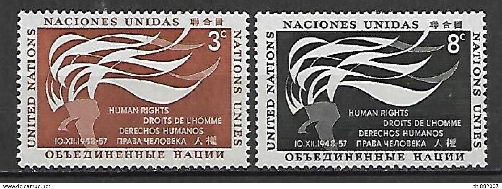 NATIONS - UNIES   -  1957 .  Y&T N° 54 / 55 **.   Droits De L' Homme - Neufs