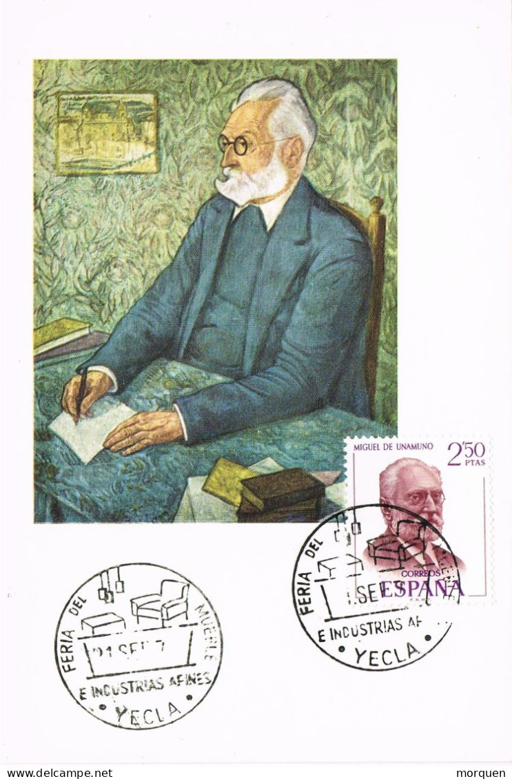 50728. Tarjeta Maxima YECLA (Murcia) 1970. Literatos, Literatura UNAMUNO - Tarjetas Máxima