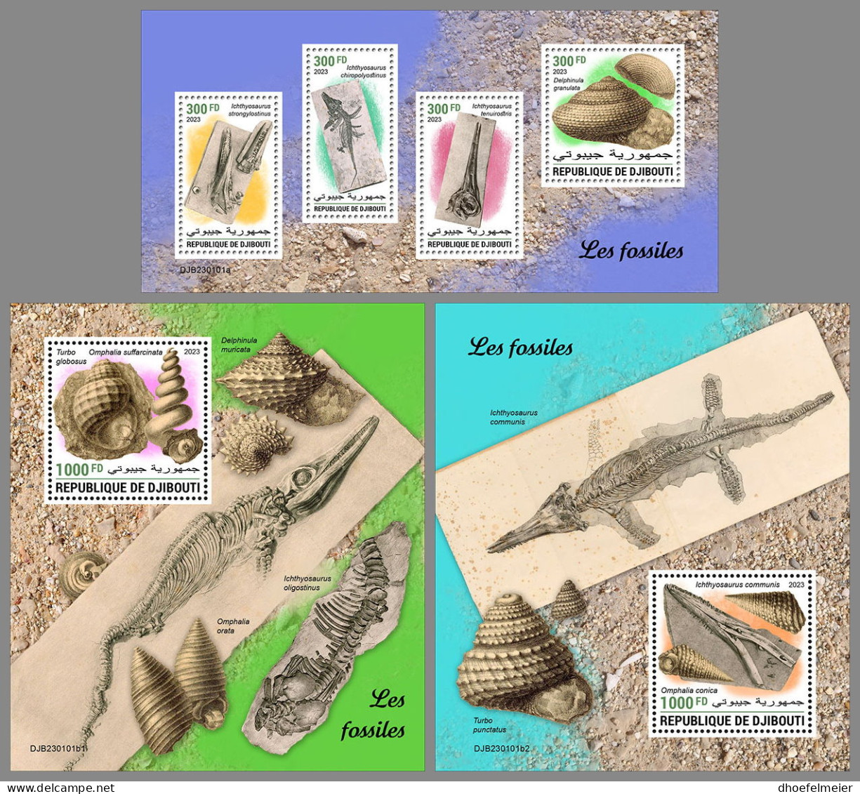 DJIBOUTI 2023 MNH Fossils Fossilien M/S+2S/S - OFFICIAL ISSUE - DHQ2326 - Fossiles