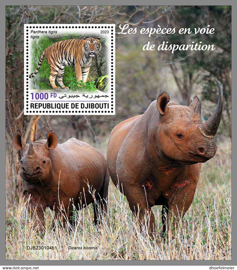 DJIBOUTI 2023 MNH Rhino Nashorn Endangered Species S/S I - OFFICIAL ISSUE - DHQ2326 - Rhinoceros