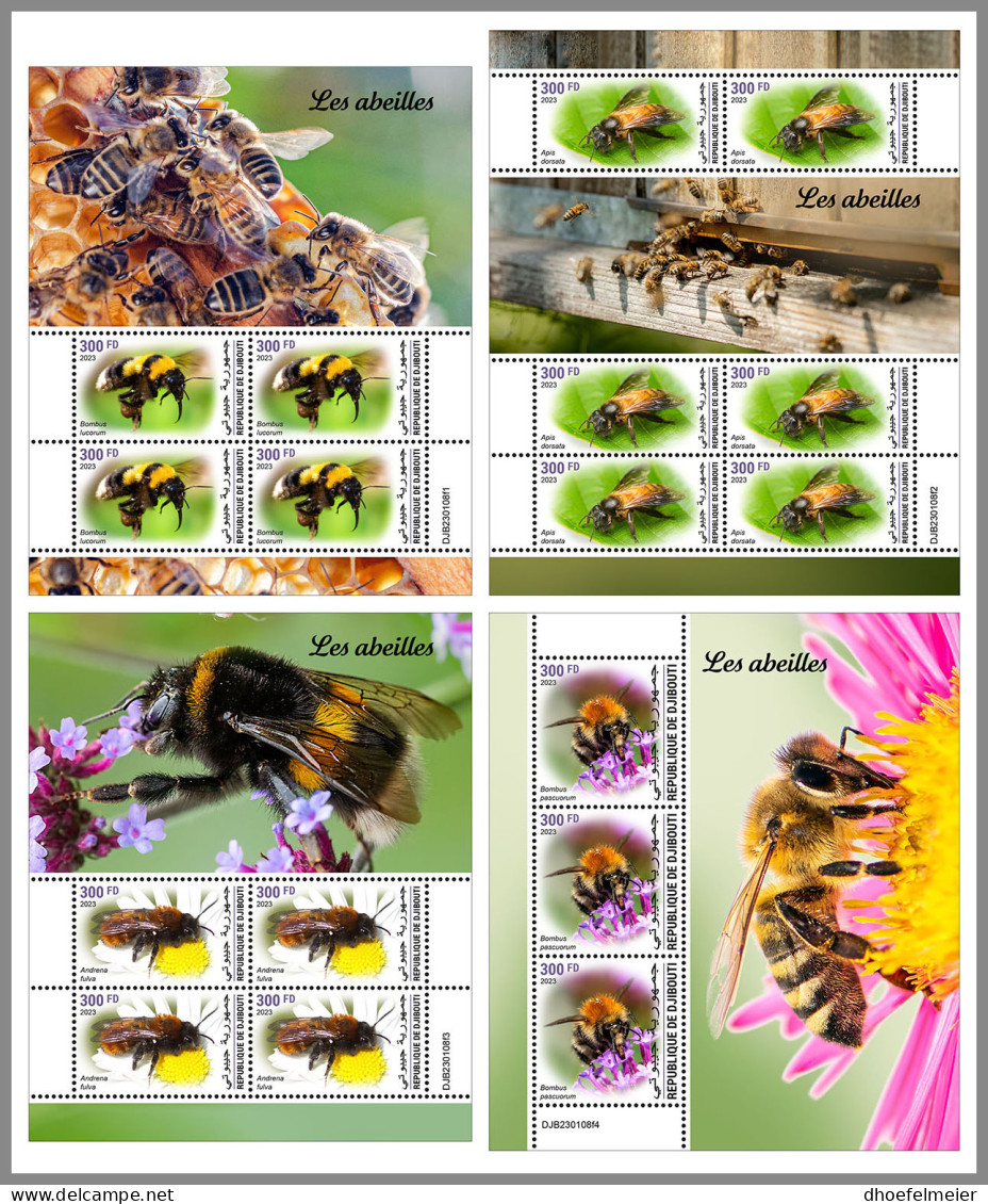 DJIBOUTI 2023 MNH Bees Bienen 4M/S - OFFICIAL ISSUE - DHQ2326 - Abeilles