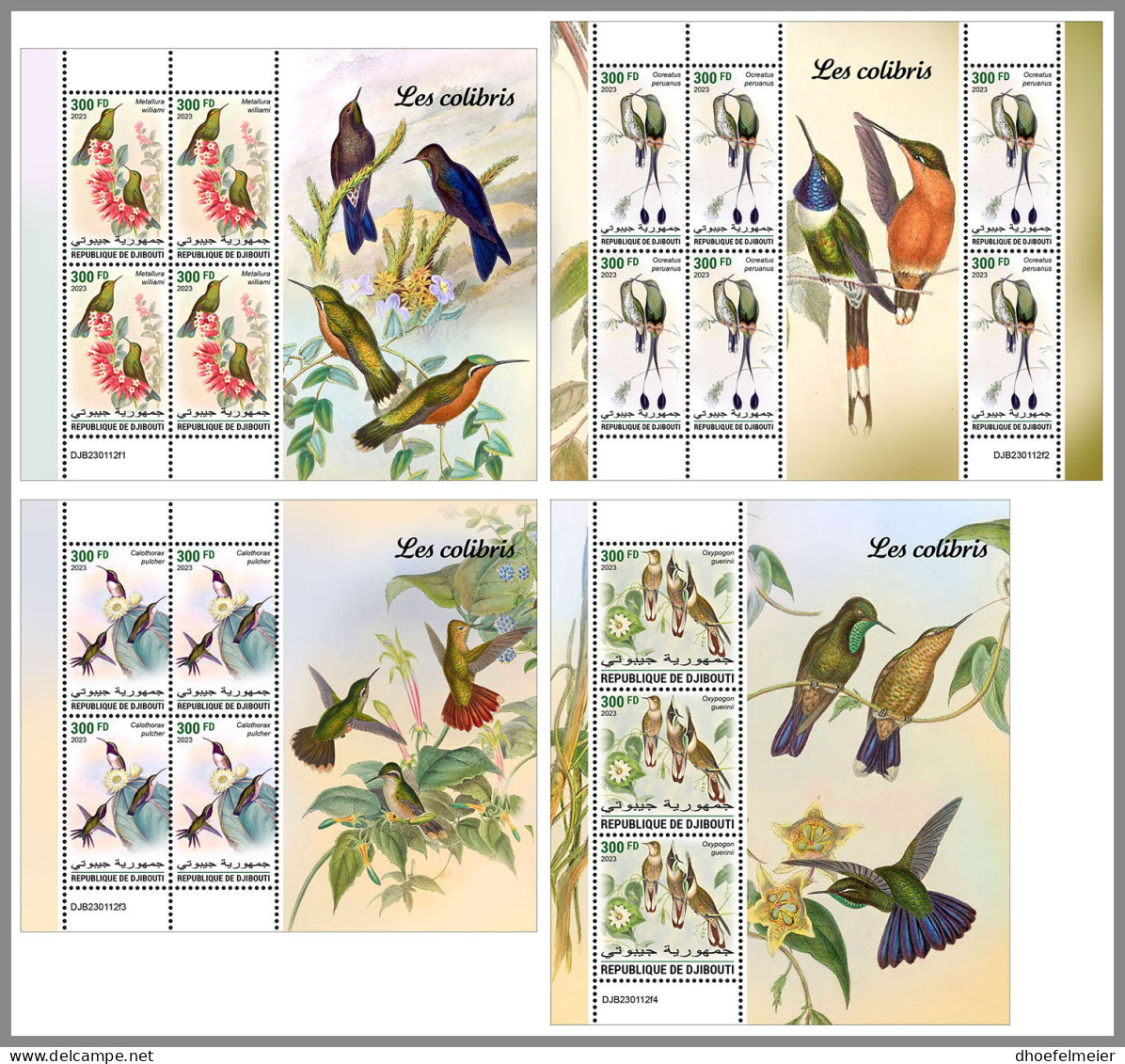 DJIBOUTI 2023 MNH Hummingbirds Kolibris 4M/S - OFFICIAL ISSUE - DHQ2326 - Kolibries