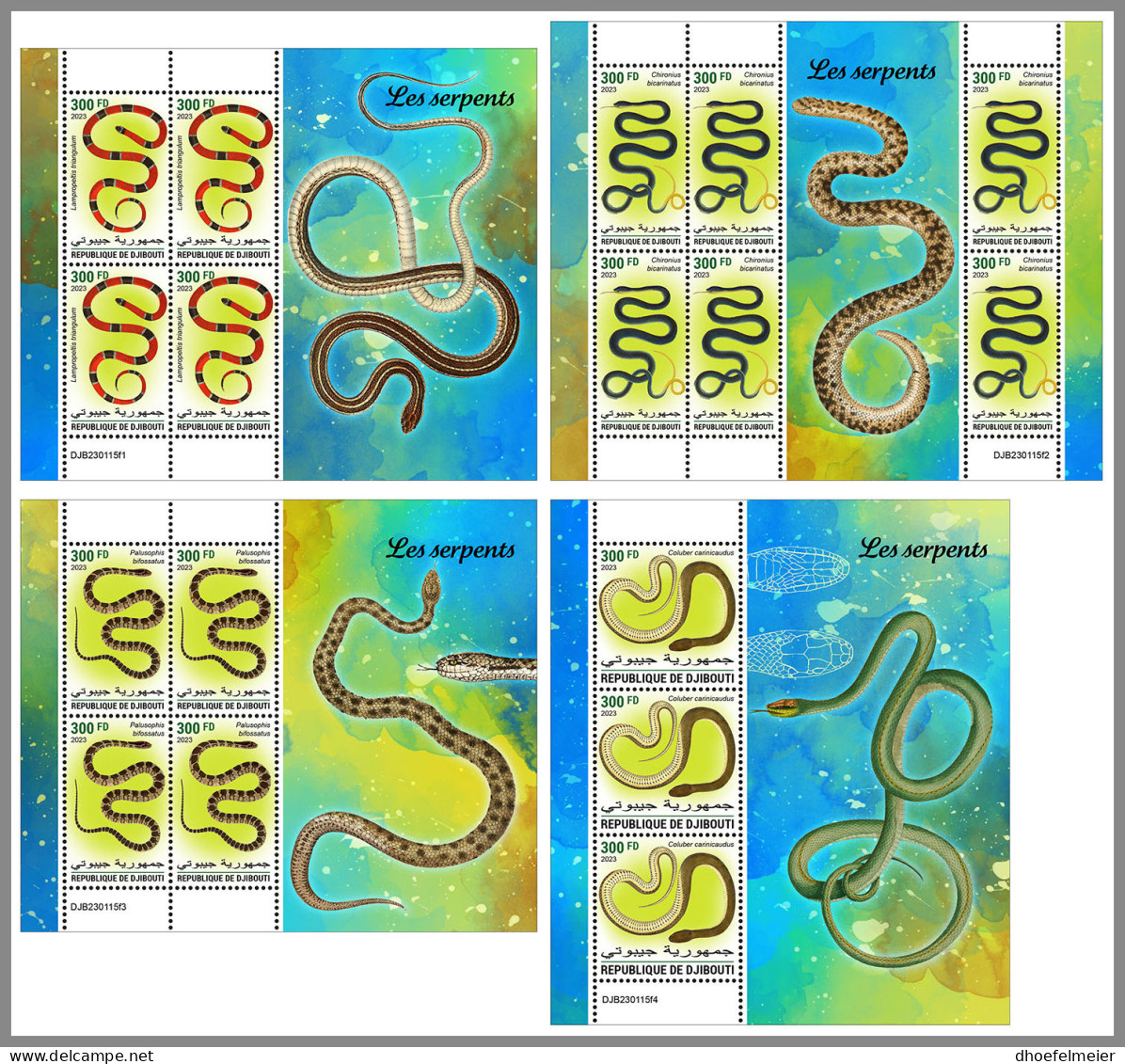 DJIBOUTI 2023 MNH Snakes Schlangen 4M/S - OFFICIAL ISSUE - DHQ2326 - Serpents