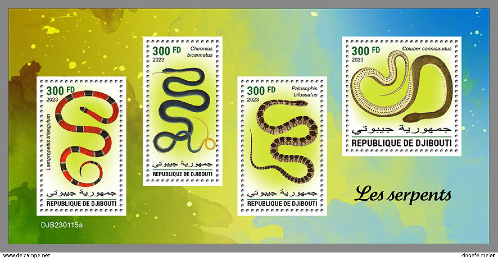 DJIBOUTI 2023 MNH Snakes Schlangen M/S - IMPERFORATED - DHQ2326 - Serpents