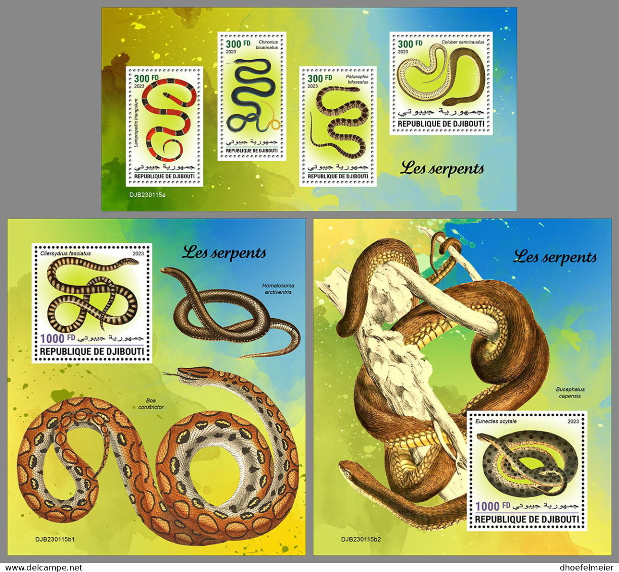 DJIBOUTI 2023 MNH Snakes Schlangen M/S+2S/S - IMPERFORATED - DHQ2326 - Serpents
