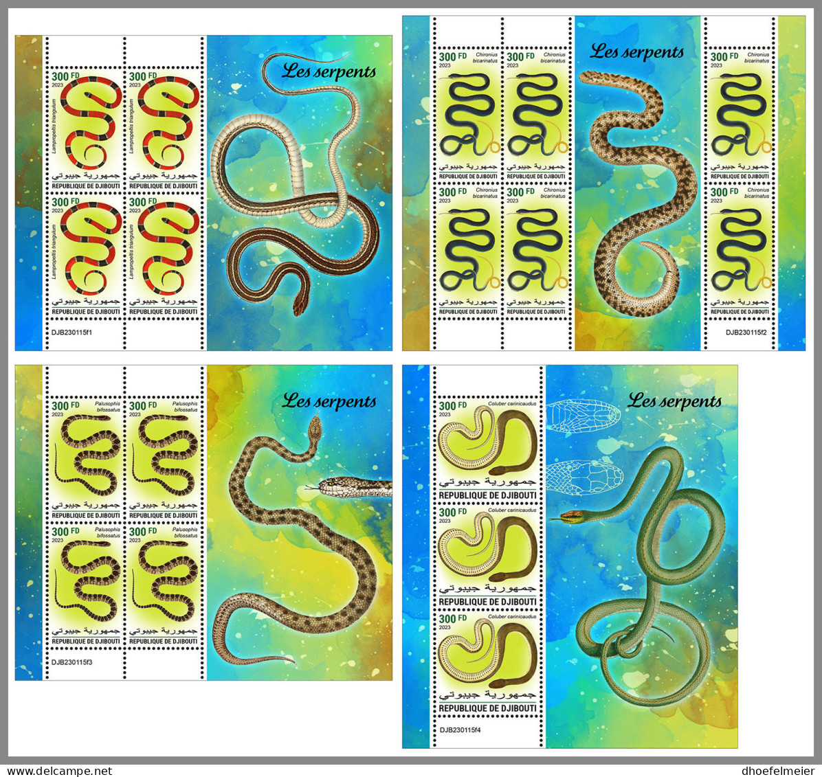 DJIBOUTI 2023 MNH Snakes Schlangen 4M/S - IMPERFORATED - DHQ2326 - Serpents