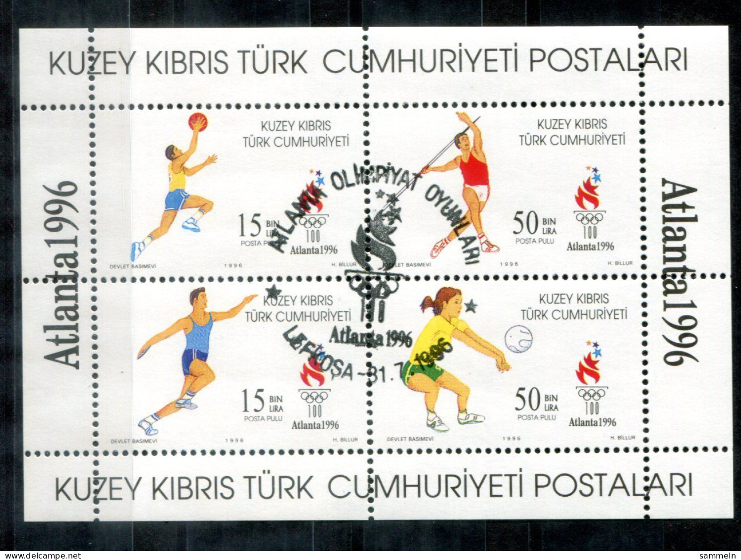 TÜRKISCH-ZYPERN Block 16, Bl.16 Canc. - Olympische Spiele Atlanta,Basketball,Volleyball - TURKISH CYPRUS / CHYPRE TURQUE - Oblitérés