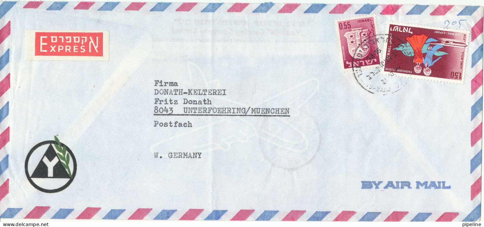 Israel Cover Sent To Germany 21-10-1973 Light Folded Cover - Aéreo