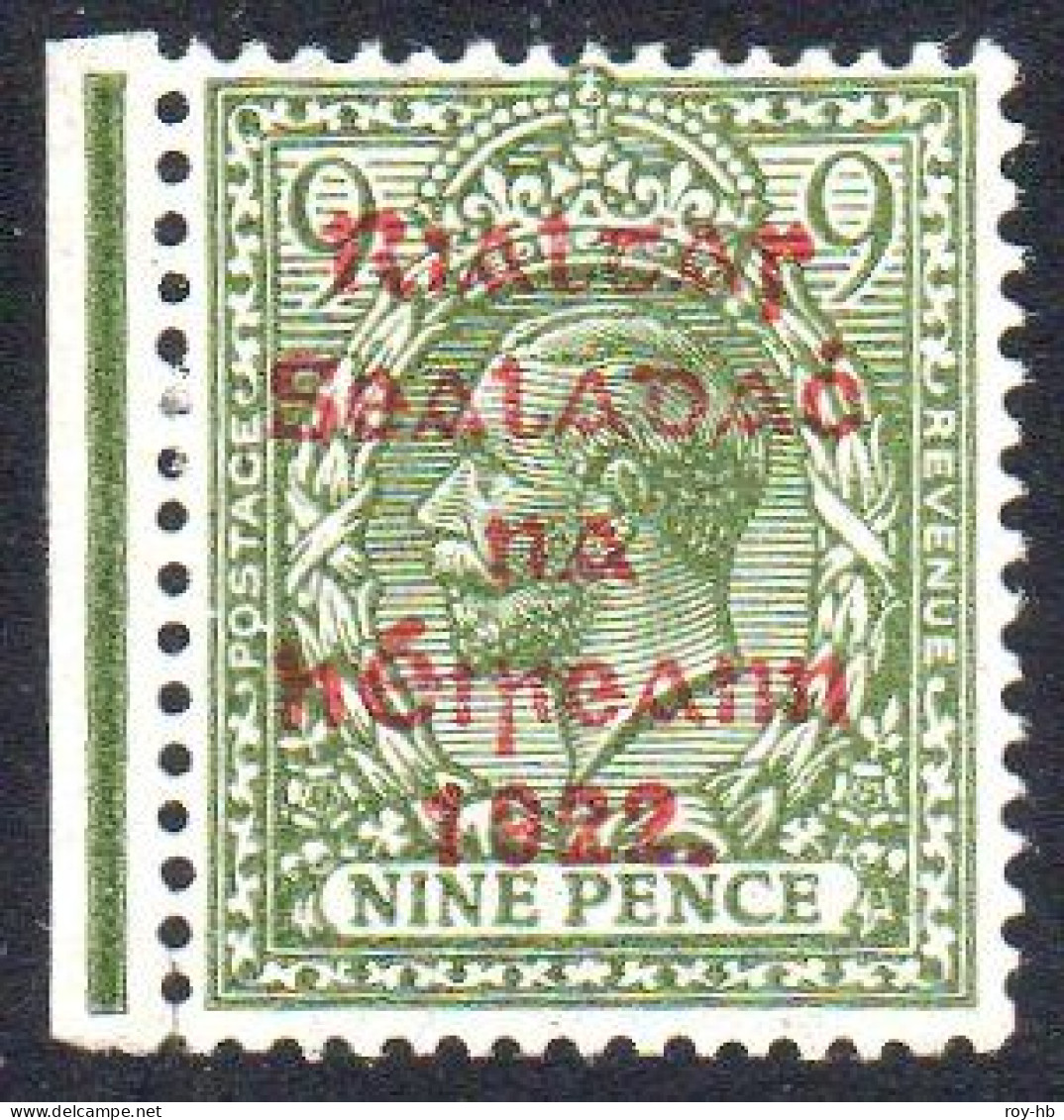 1922 Thom 9d Green Left Marginal With Q In Postage Error From R.3/1, Single Hinge, Very Fresh, Clear BPP Cert. - Unused Stamps