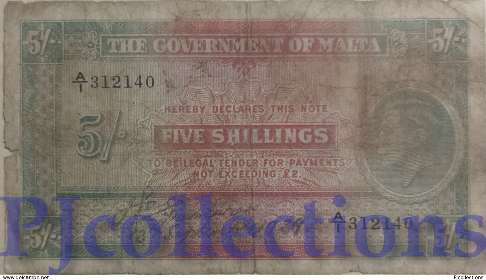 MALTA 5 SHILLING 1939 PICK 12 VG/F PREFIX "A/1" - Malte