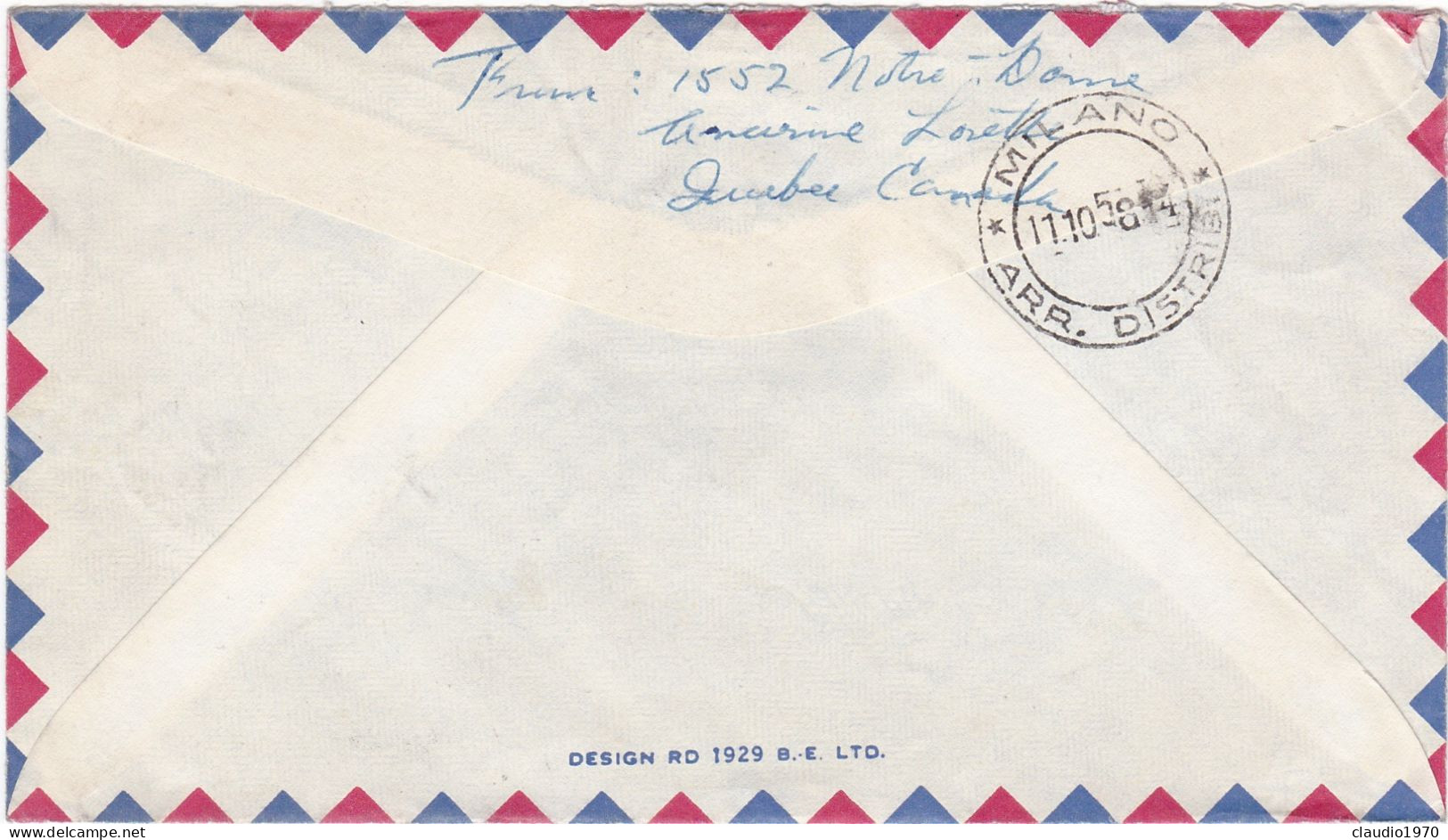 CANADA - BUSTA VIAGGIATA PER MILANO - ITALIA - 1958 - Cartas & Documentos