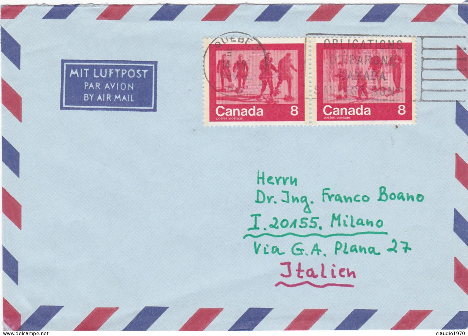 CANADA - BUSTA VIAGGIATA PER MILANO - ITALIA - - Cartas & Documentos