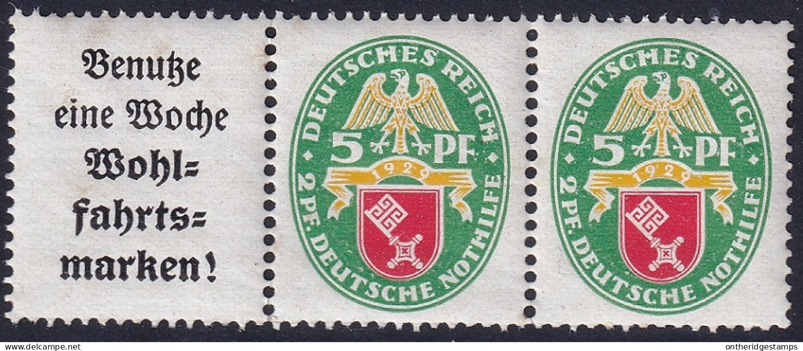 Germany 1929 Sc B28a Deutschland Mi W35 Pair & Label From Booklet MNH** - Markenheftchen