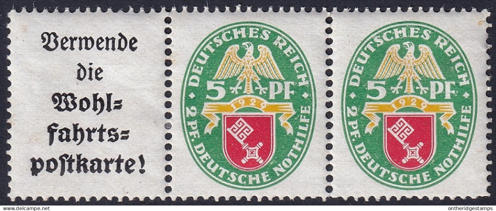 Germany 1929 Sc B28a Deutschland Mi W34 Pair & Label From Booklet MLH* - Markenheftchen