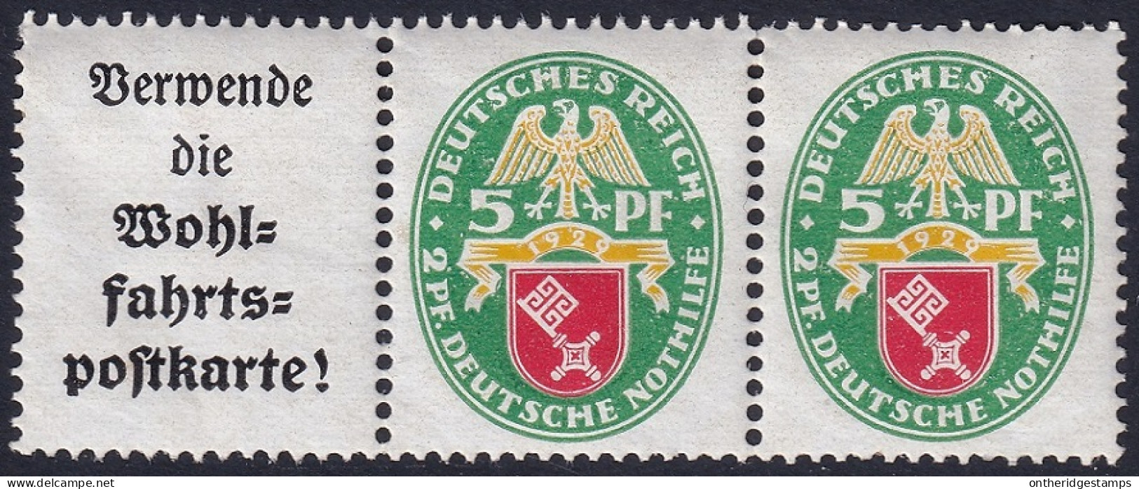 Germany 1929 Sc B28a Deutschland Mi W34 Pair & Label From Booklet MNH* Some Disturbed Gum - Libretti