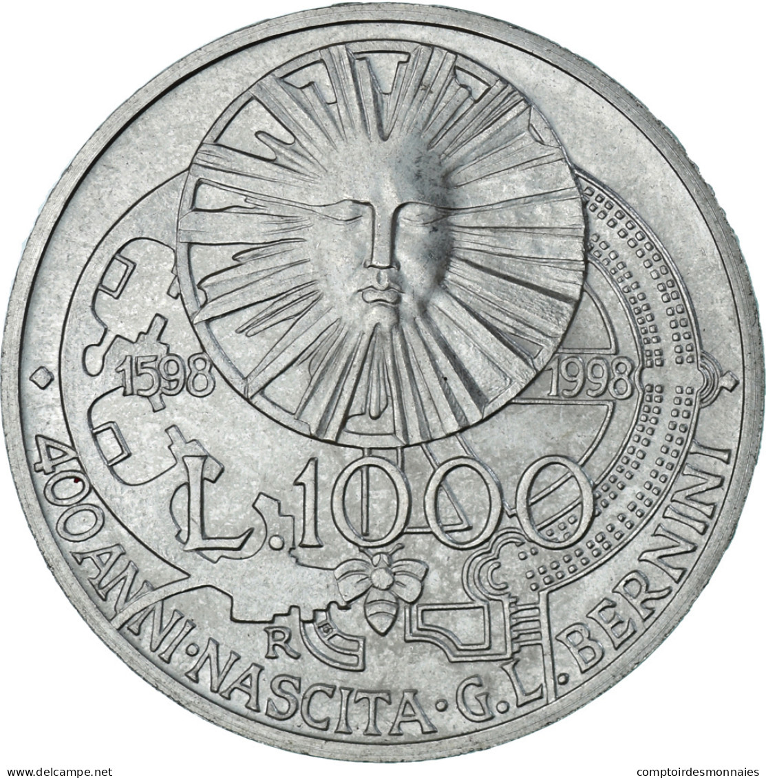 Monnaie, Italie, 1000 Lire, 1998, Rome, 400ème Anniversaire De La Naissance De - Herdenking