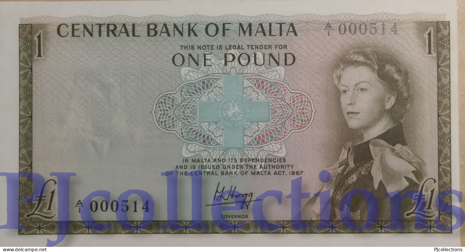 MALTA 1 POUND 1969 PICK 29a UNC LOW SERIAL NUMBER "A/1 000514" RARE - Malta