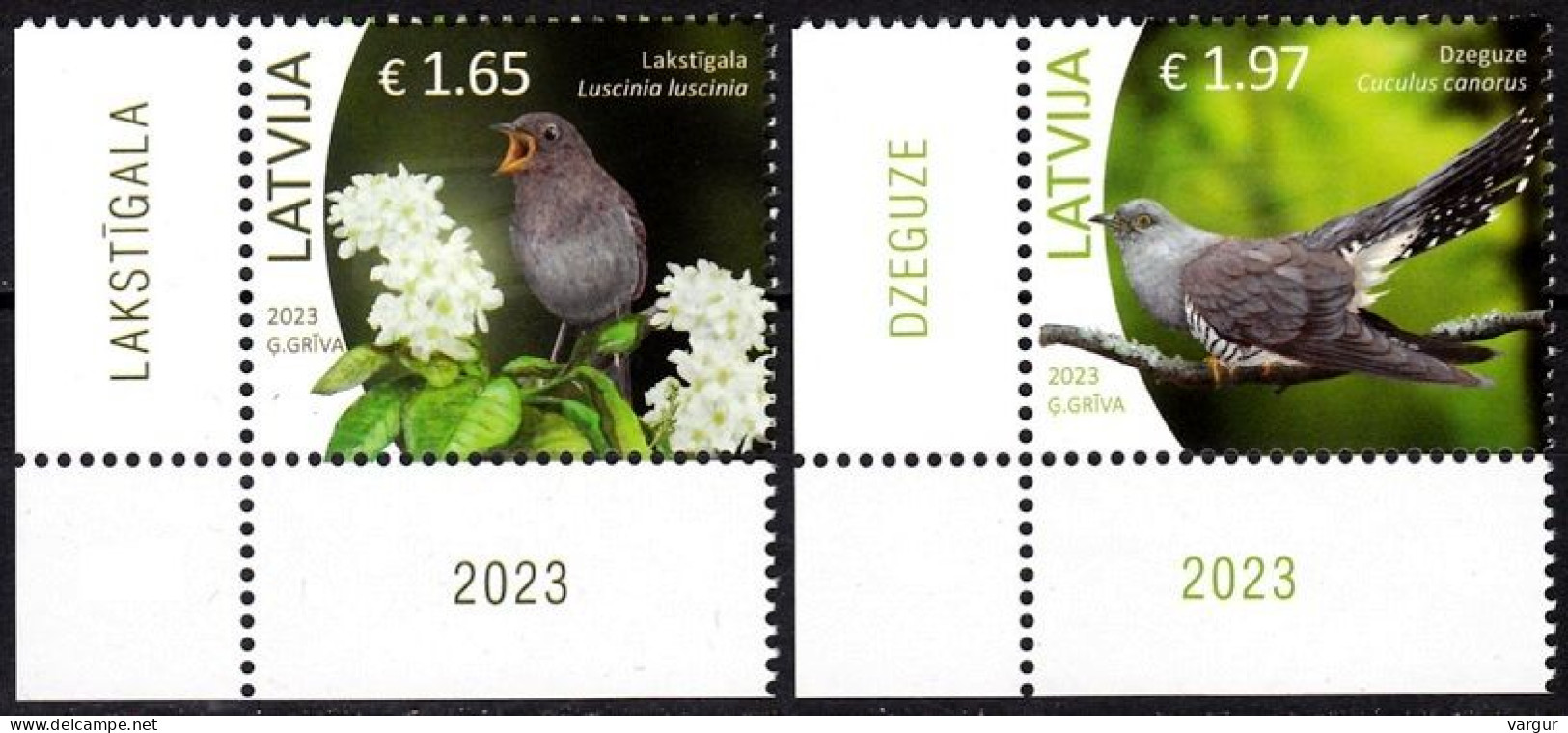 LATVIA 2023-14 FAUNA: Birds Of Latvia. Cuckoo Nightingale. CORNER, MNH - Cuculi, Turaco