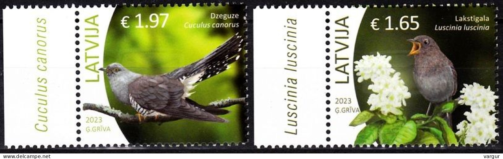 LATVIA 2023-14 FAUNA: Birds Of Latvia. Cuckoo Nightingale. Latin Names Margins, MNH - Koekoeken En Toerako's