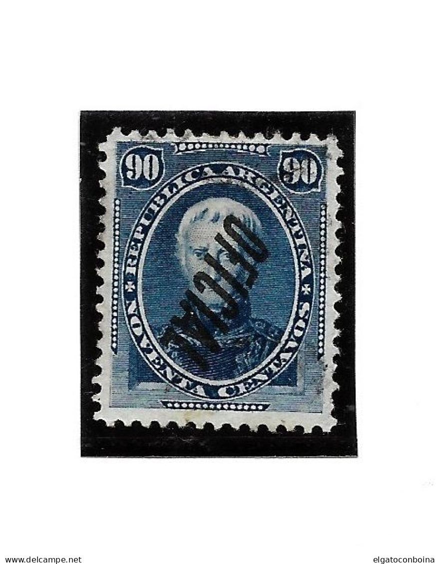 ARGENTINA 1884  OFFICIAL INVERTED OVERPRINT IN BLACK 90c BLUE Scott 014A MICHEL D24 AK USED - Usados