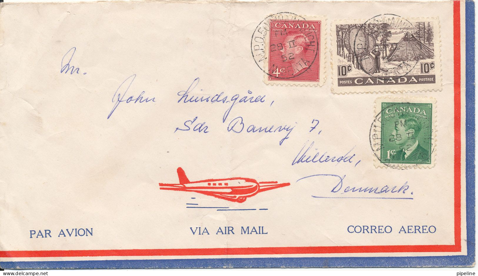 Canada Air Mail Cover Sent To Denmark Wainricht 29-2-1952 - Poste Aérienne