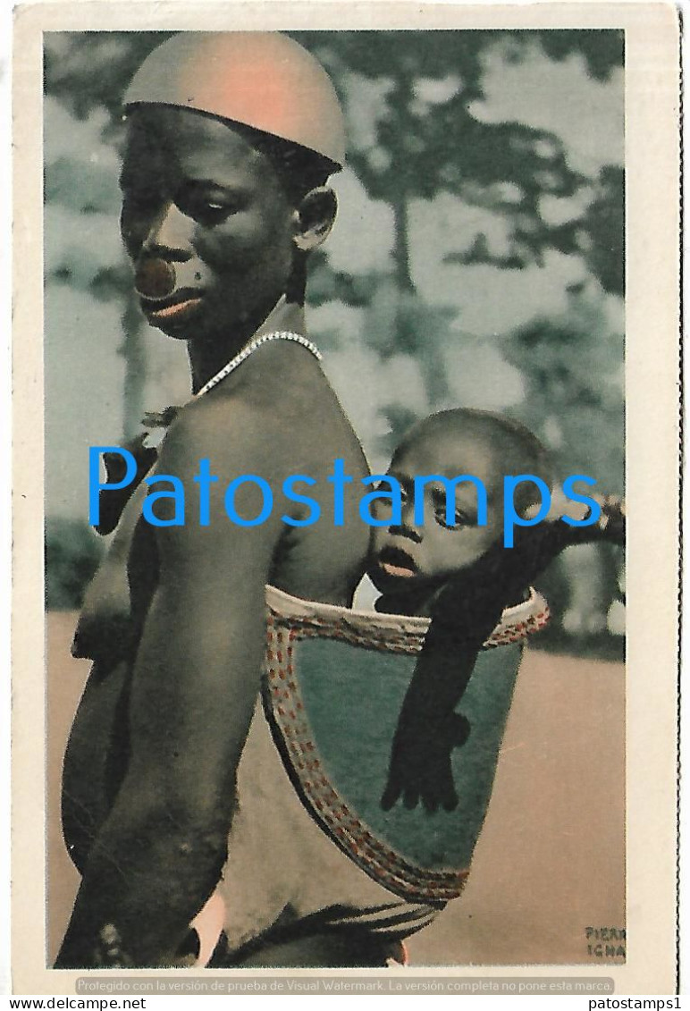 208981 AFRICA EQUATORIALE COSTUMES NATIVE WOMAN SEMI NUDE AND BABY POSTAL POSTCARD - Non Classés