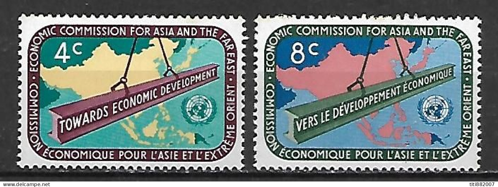 NATIONS - UNIES    -    1960 .  Y&T N° 76 / 77 ** .  Poutrelle D' Acier Sur Carte De L' Asie. - Ongebruikt