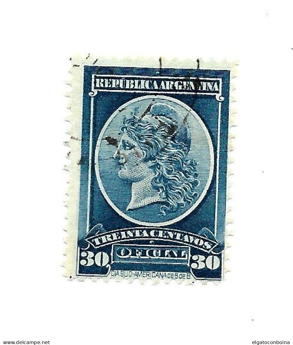 ARGENTINA 1901 OFFICIAL 30 CENTS BLUE COLOUR USED SCOTT 035 MICHEL D29 - Ongebruikt