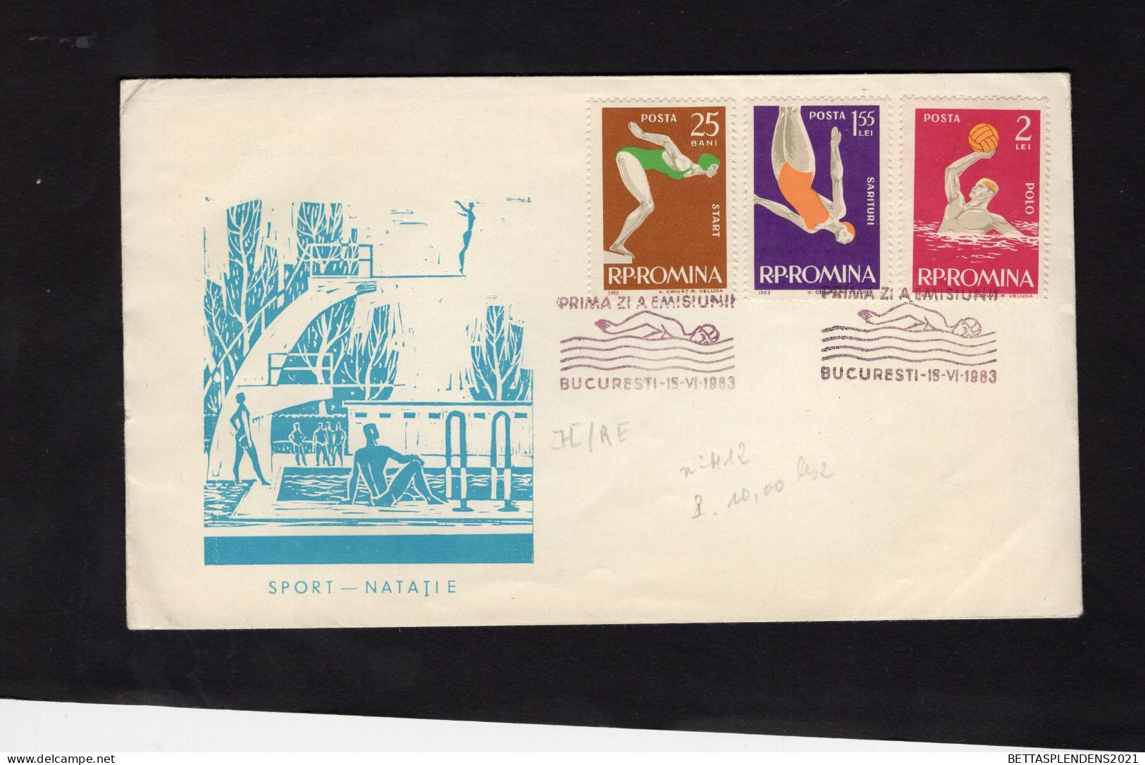 NATATION - LSC 1963 - SPORT NATATIE - BUCURESTI - YT 1916 & YT 1921 & YT 1922 - Postmark Collection