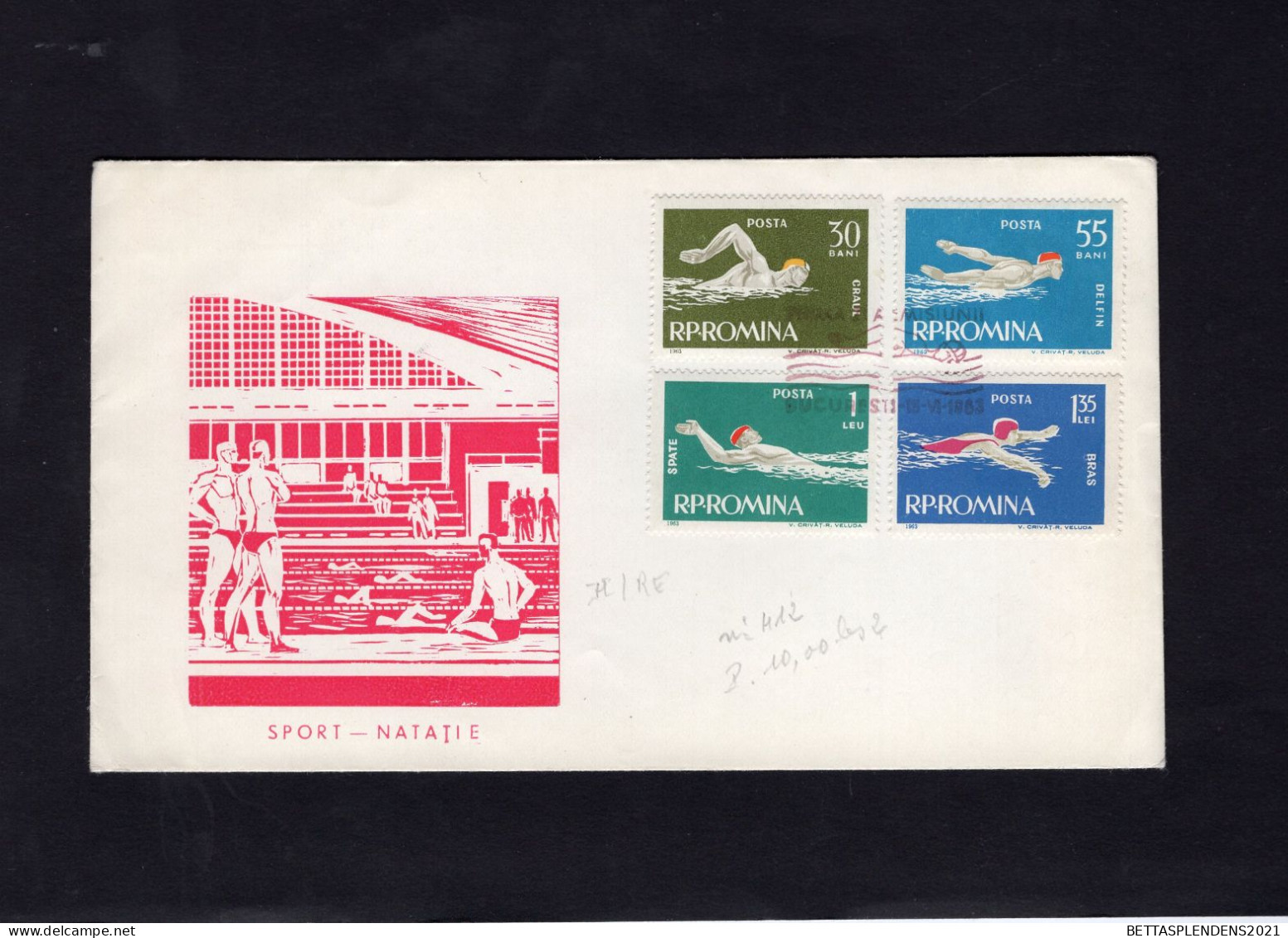 NATATION - LSC 1963 - SPORT NATATIE - BUCURESTI - YT 1917 & YT 1918 & YT 1919 & YT 1920 - Postmark Collection