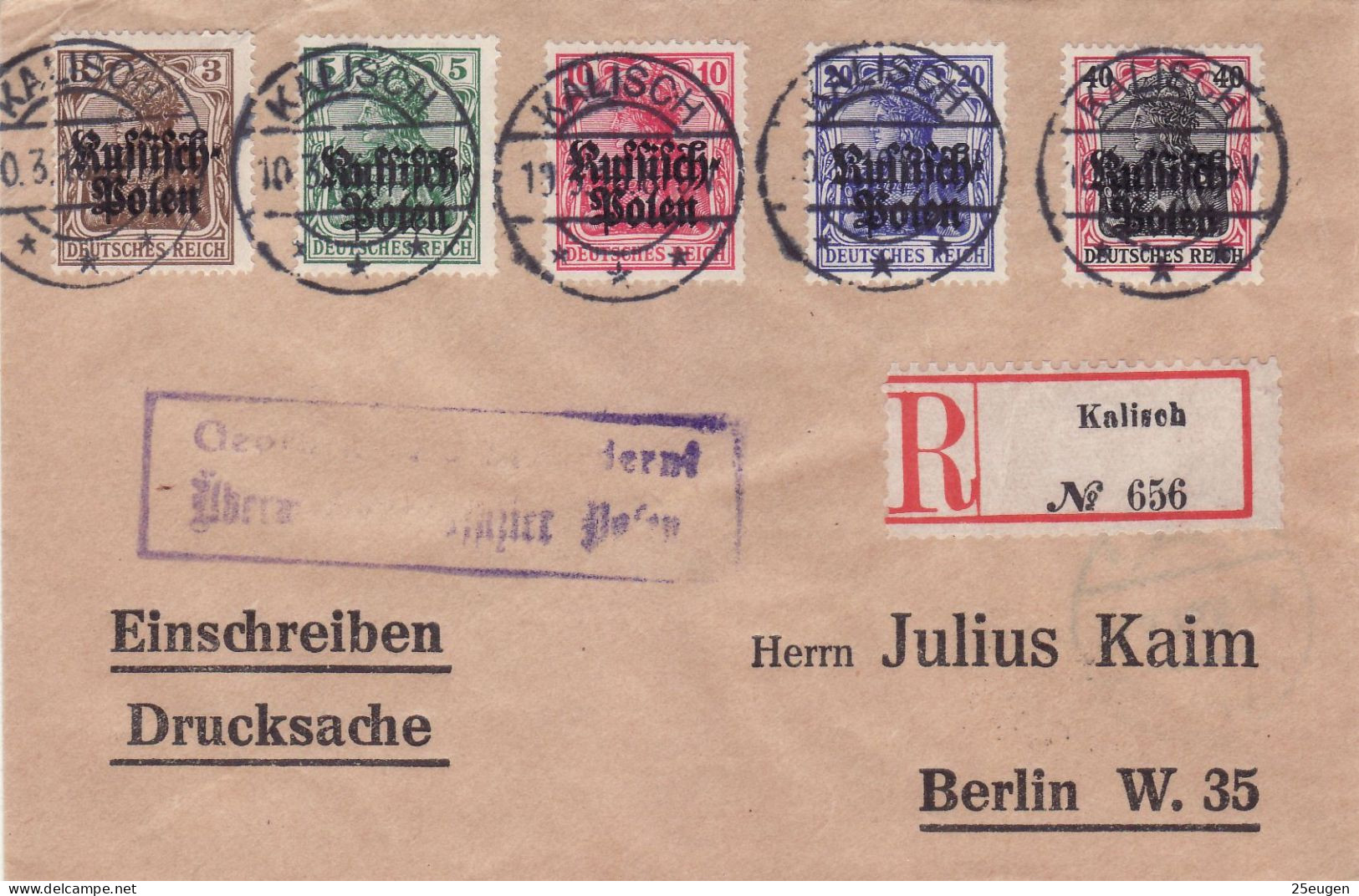 GERMAN OCCUPATION 1916 MICHEL No: 1 -  5  On R - Letter Sent From KALISZ To BERLIN - Lettres & Documents