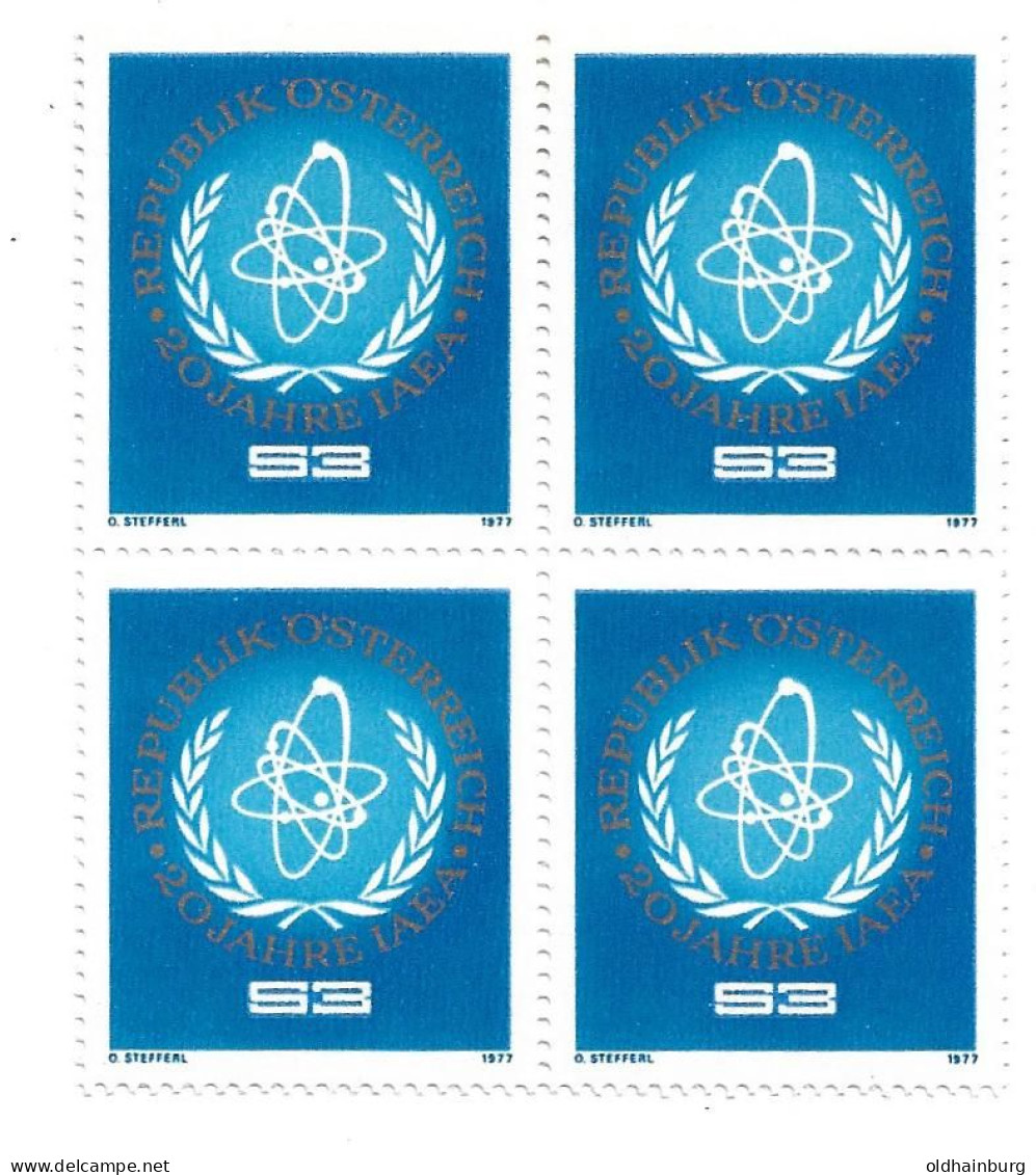Österreich 1977: ANK 1564, UNO- Mitläufer, 20 Jahre IAEA, Viererblock ** - Atome