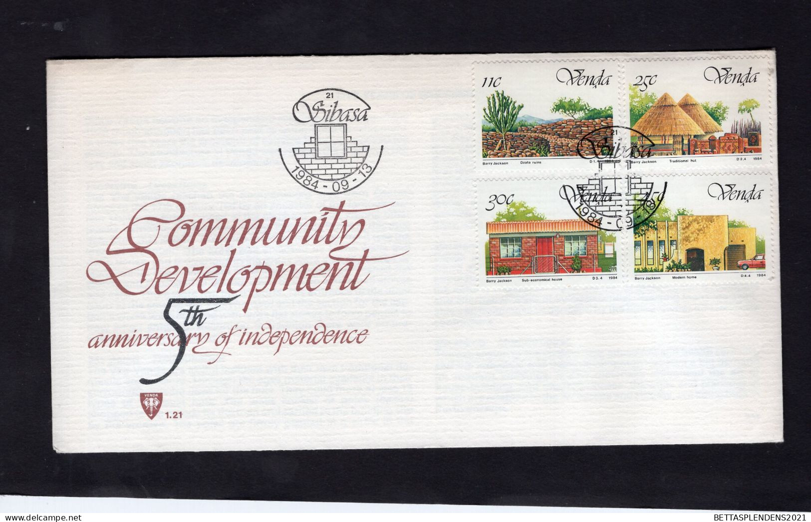 VENDA FDC 1984 - 11C Dzata Ruins / 25c Traditional Hut / 30c Sub Economic House / 45c Modern House - Venda