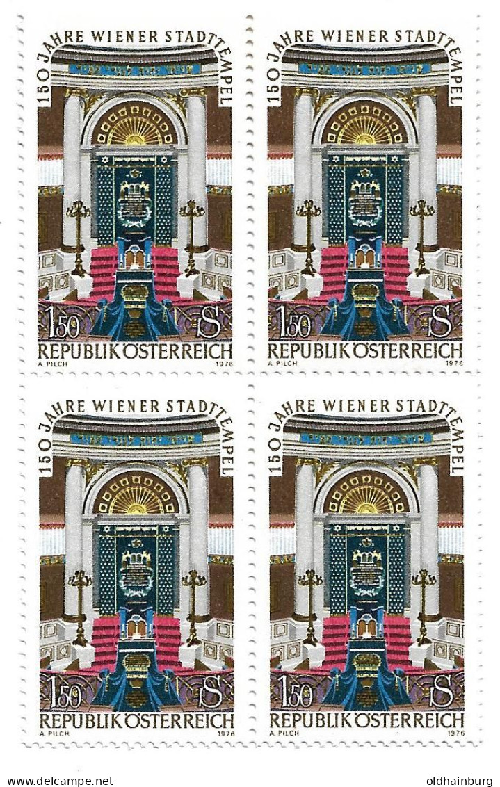 Österreich 1976: ANK 1554, Wiener Stadttempel, Judaica, Viererblock ** - Mosquées & Synagogues