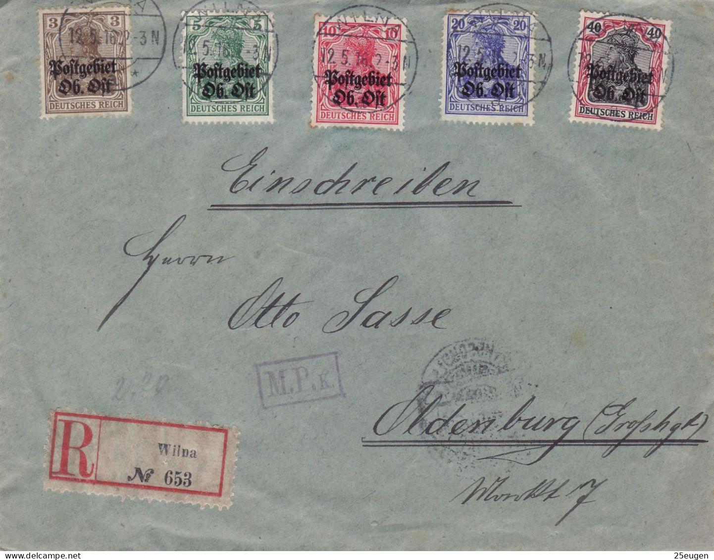 GERMAN OCCUPATION 1916  R - Letter Sent From WILNO To OLDENBURG - Briefe U. Dokumente