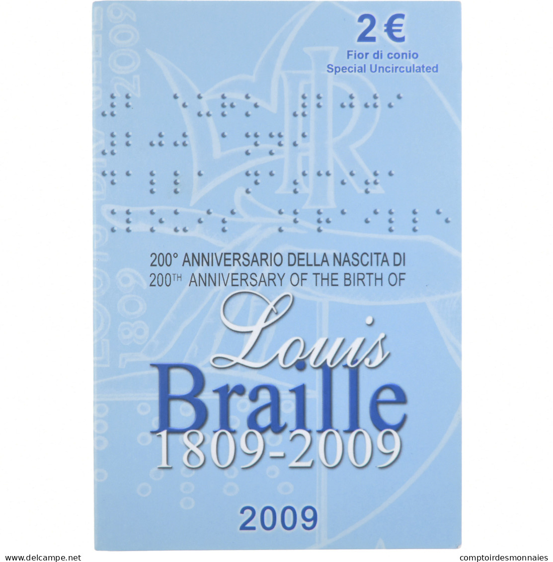 Monnaie, Italie, 2 Euro, 2009, Rome, LOUIS BRAILLE., FDC, Bimétallique, KM:310 - Commémoratives
