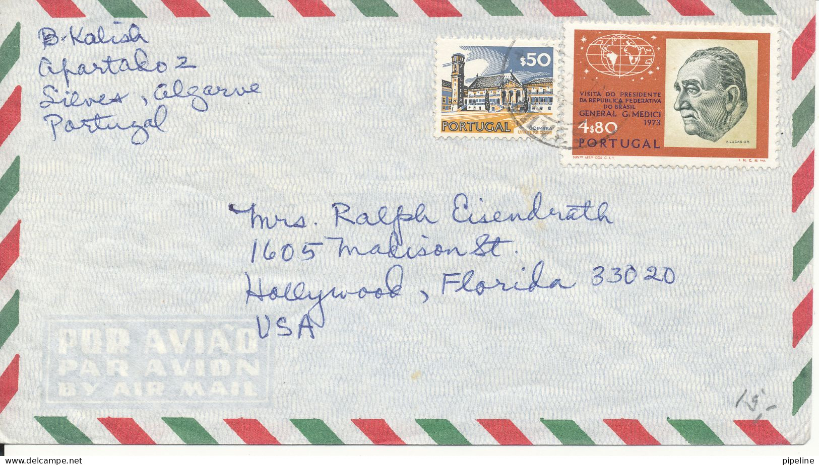 Portugal Air Mail Cover Sent To USA 1974 - Covers & Documents