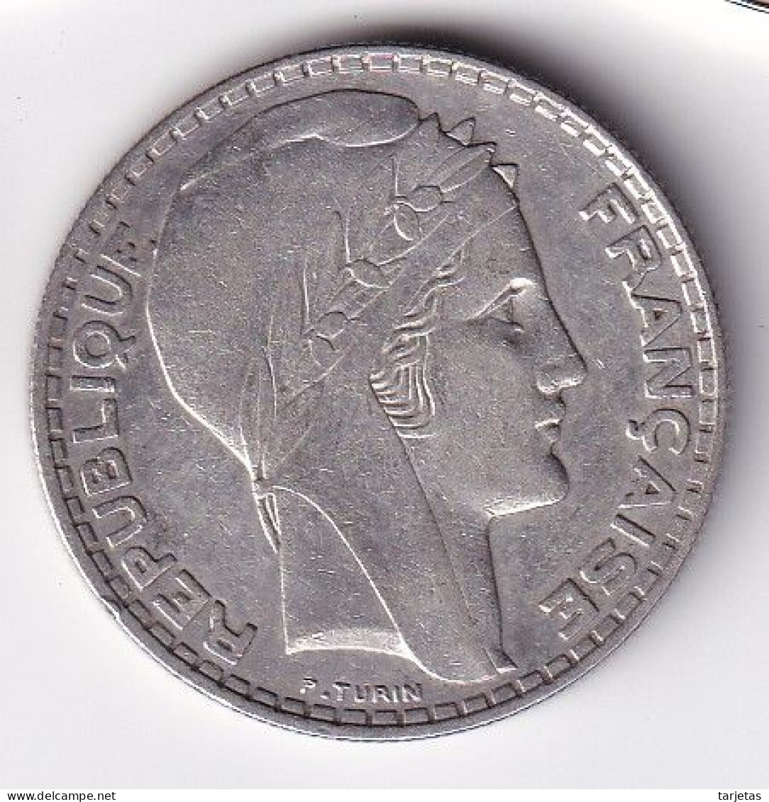 MONEDA DE PLATA DE FRANCIA DE 20 FRANCS DEL AÑO 1933 (COIN) SILVER-ARGENT - 20 Francs