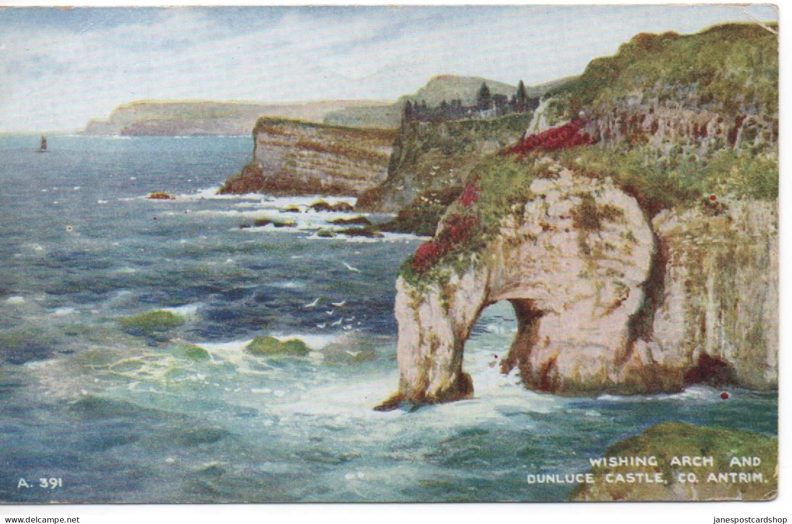 WISHING ARCH AND DUNLUCE CASTLE - COUNTY ANTRIM -VALENTINES  ART CARD - A391 - Antrim