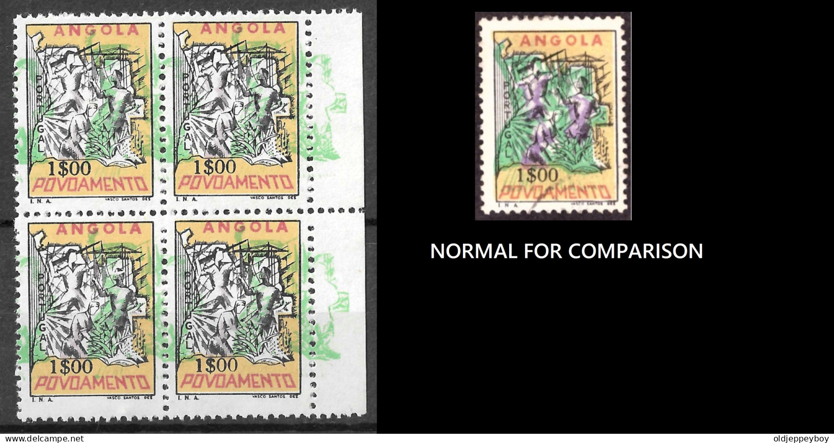 ERROR VARIETY 1965 – Postal Tax. Settlement. Angola Map MAJOR DISPLACEMENT OF  GREEN COLOR RARE - Ungebraucht